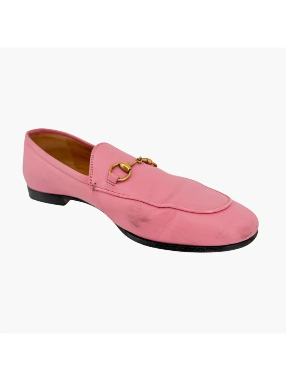 Gucci Jordaan Horsebit Loafers Pink Leather Size 39.5 US 9.5 Women's Flats
